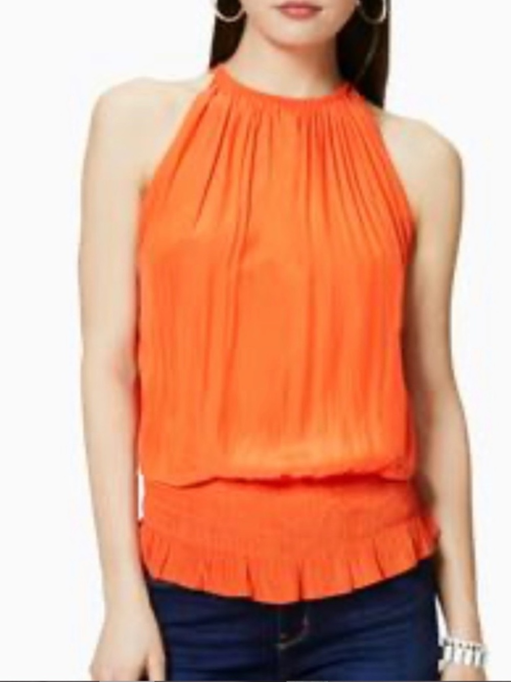 NWOT Ramy Brook smocked waist high neck tank, Bright Orange, Size Medium